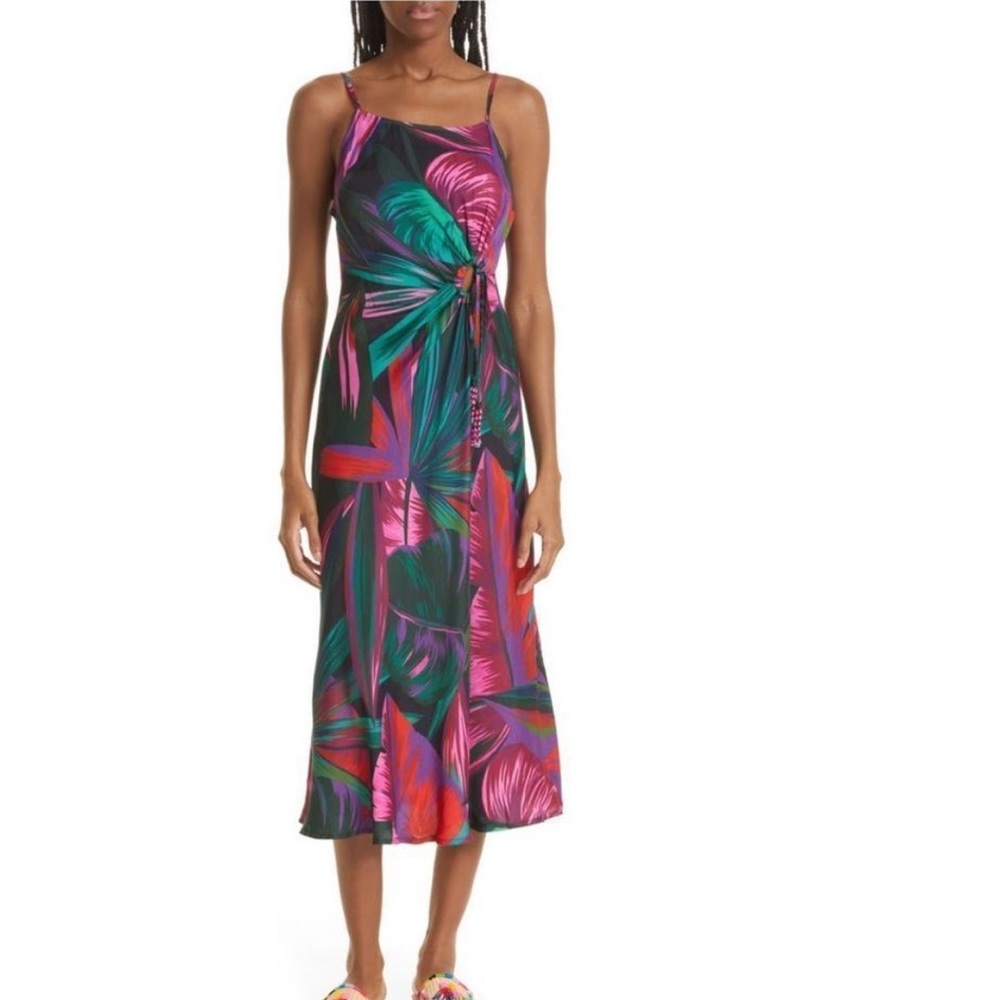 NWT Farm Rio Midnight Leaves Midi-Dress
